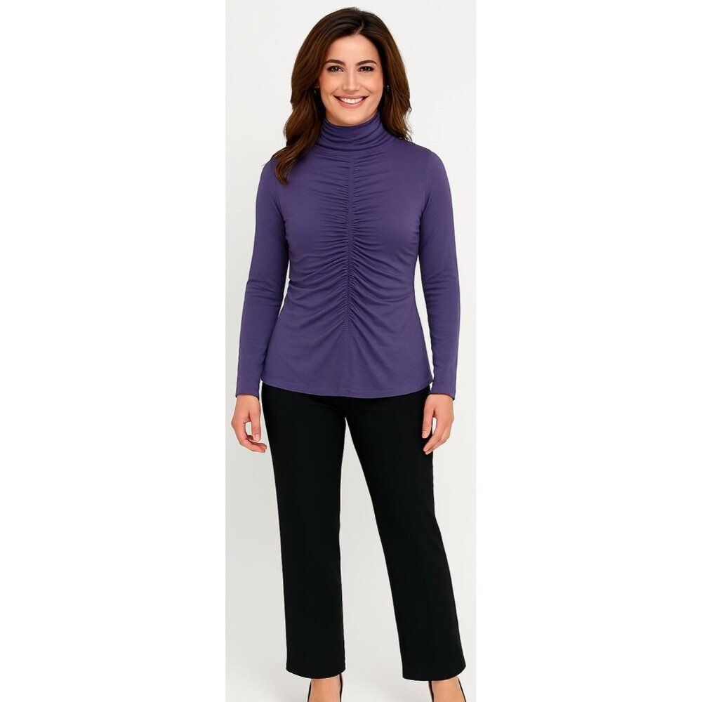Puli Shirt Top Blouse Tunic Long Sleeve Purple Rouching Woman's WOMAN'S EXTRA LG